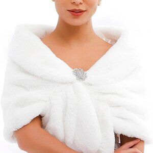 Women's Wedding Fur Wraps and Shawls Bridal Fur Stoles Scarf with Rhinestones Br